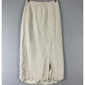 Maggy London Linen‎ Skirt Womens 8 Ivory Slit Midi Minimal Neutral Eco FLAW